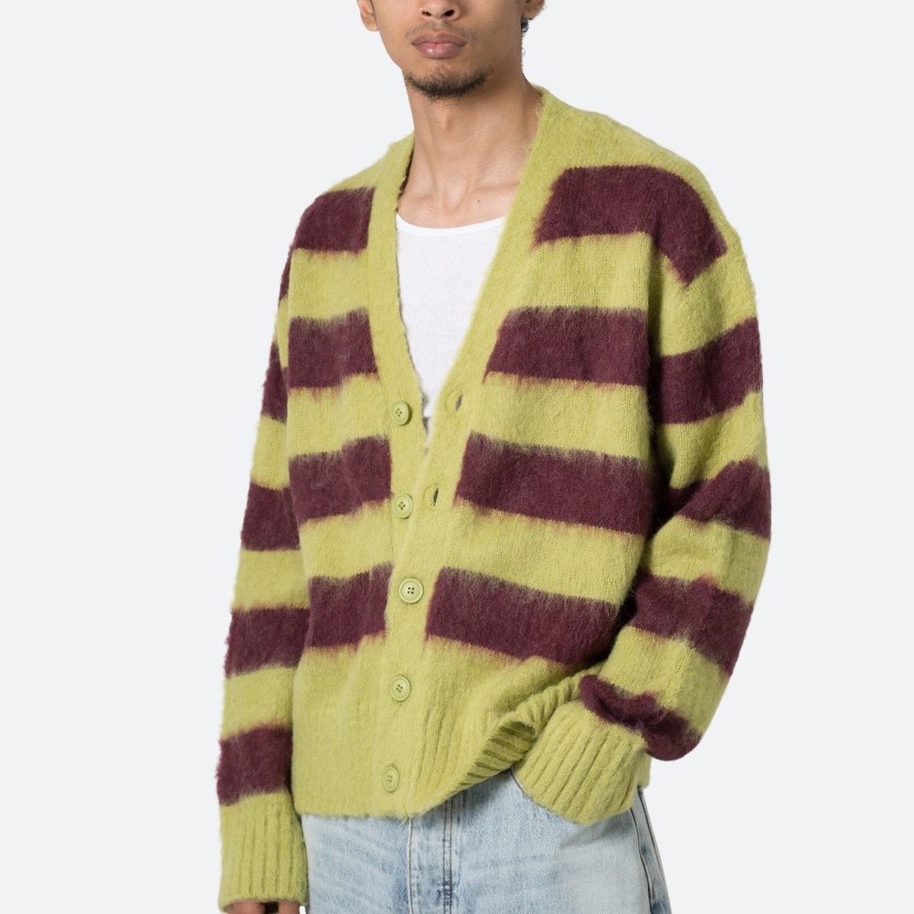 mnml Striped Mohair Cardigan Sweater - Green/Brown Size MGreen/Brown / M